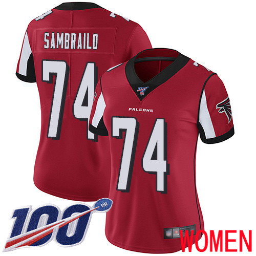 Atlanta Falcons Limited Red Women Ty Sambrailo Home Jersey NFL Football #74 100th Season Vapor Untouchable
